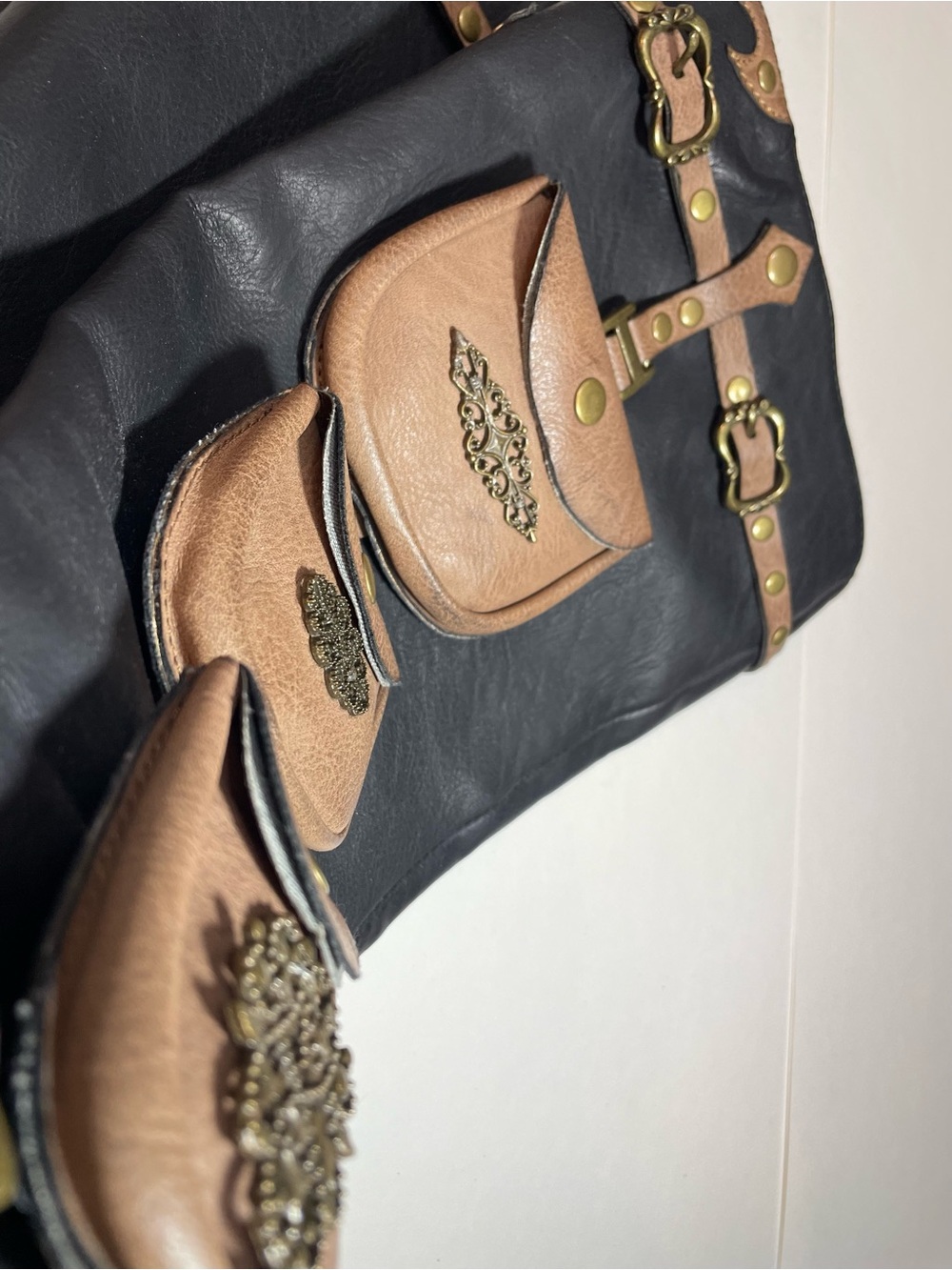 Ellie Black Tan Boots w Pouches & Buckles - Victorian Western Steampunk Cosplay - Picture 8 of 16